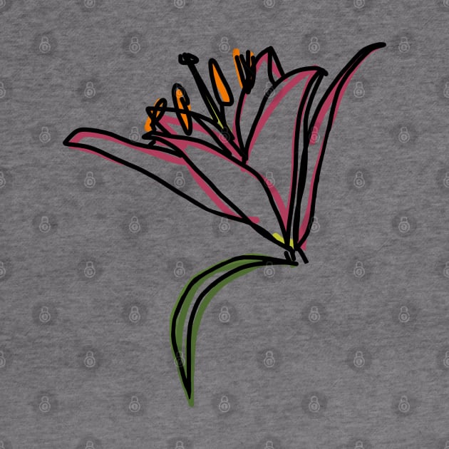 Lily Flower Color Line Drawing by ellenhenryart